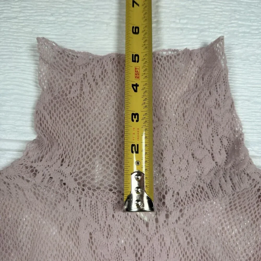Intimately Free People Sweet Secrets Pink Crystal Sheer Lace Turtleneck Top S